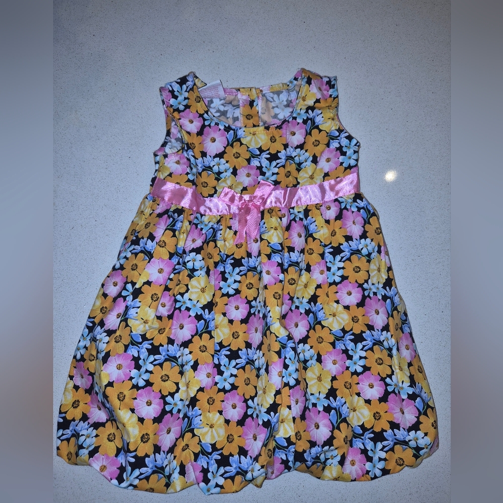 Real Love Floral Kids Sleeveless Dress with Pink Bow 3T